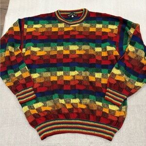 [L]Horst Düsseldorf Multicolor Patch Knit Men's Cotton Blend Sweater VTG Italy